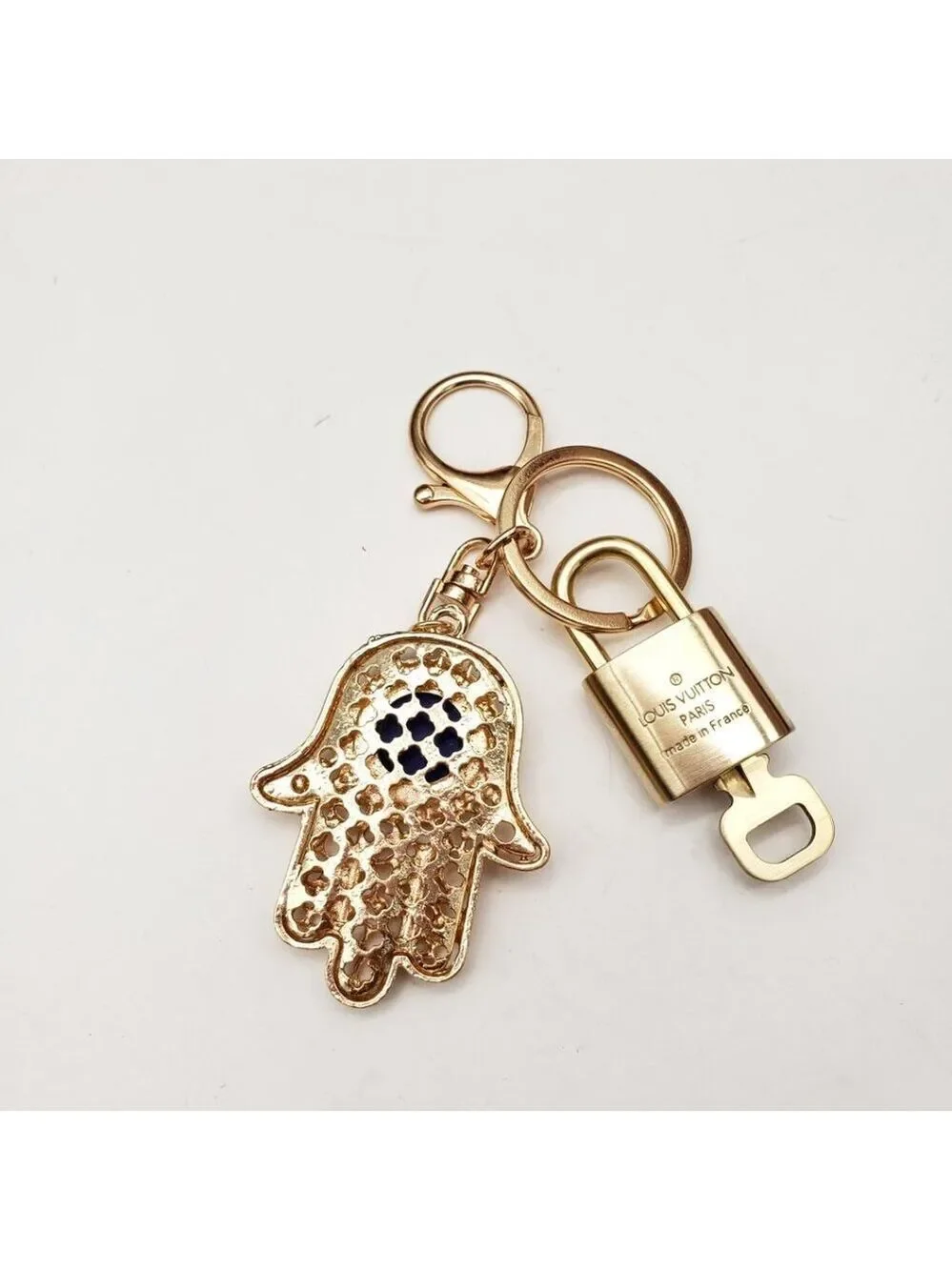 LV Authentic Gold Padlock 🔒 Key Set w/ Unbranded Evil Eye Keychain Charm